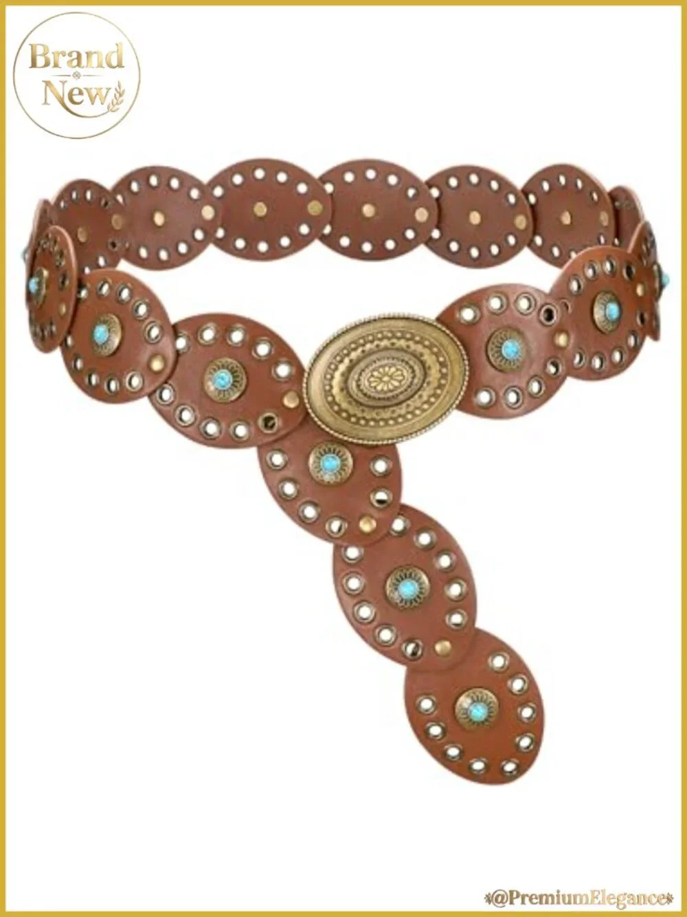 Western Disc Belt Faux Leather Turquoise Concho Country Cowgirl Boho